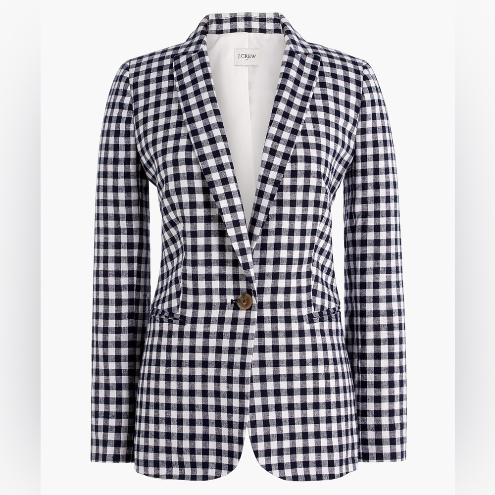 J Crew Re-Imagined Linen Blend One Button Buffalo Check Blazer - Picture 2 of 15